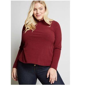 MODCLOTH MAROON RIBBED LETTUCE LEAF TURTLENECK TOP